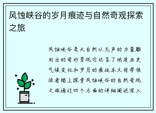 风蚀峡谷的岁月痕迹与自然奇观探索之旅
